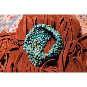 Wide GENUINE TURQUOISE Nuggets - stretch bracelet!